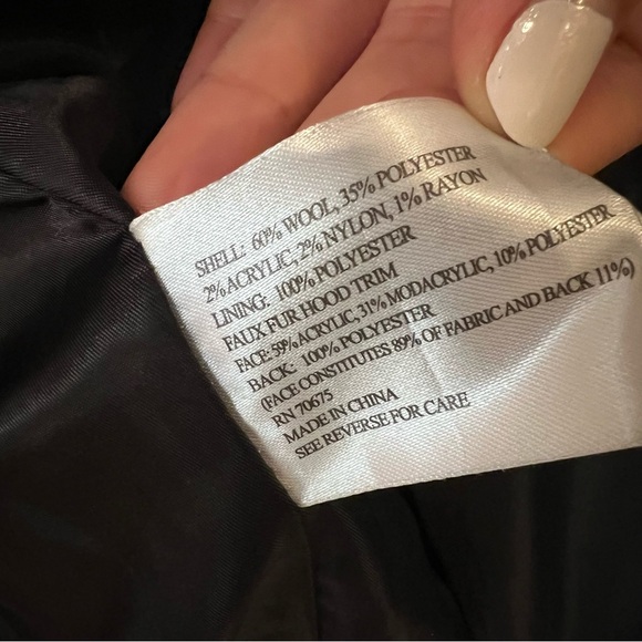 Michael Kors Black Wool Parka Fur Hood Coat Gold Hardware Size 14 Mid Length - Picture 10 of 14